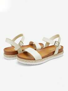 Women'S Platform Wedge Sandals Beige Snake Pu Open Toe Ankle Strap Espadrille Casual Flatform Platform Wedge Sandals - 白色 - 查看 4