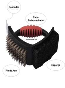 Escova Dupla para Grelha com Aço Inox e Fio de Aço Churrasco 16,5 x 6 x 9,5 cm