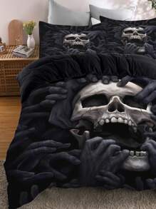 3pcs Skull Printed Comforter Cover Set (1 Comforter Cover + 2 Pillowcase), Soft Cozy Anime Bedding Set For Bedroom & Guest Room, Home Bedding (No Quilt)