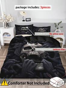 3pcs Skull Printed Comforter Cover Set (1 Comforter Cover + 2 Pillowcase), Soft Cozy Anime Bedding Set For Bedroom & Guest Room, Home Bedding (No Quilt)