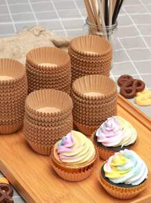 Miliocry 100入組烘焙杯形紙杯,防油杯形杯巧克力蛋糕紙托盤,pvc圓筒包裝,適用於婚禮、生日、baby Shower或假日派對 - 薑色 - 查看 1