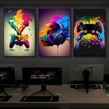 3pcs Canvas Poster, Modern Art, Color Gaming Poster, Ideal Gift For Bedroom Living Room Corridor, Wall Art, Wall Decor, Fall Decor, Room Decoration, No Frame Gifts Birthday Graduation - Multicolor - View 5