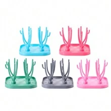 1pc Coral-Tree-Shaped Baby Bottle Drying Rack With Drain Board, Baby Bottle Storage Box And Holder