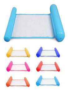 1pc Inflatable Water Floating Mat With Folding Lounger & Net Holder, Striped Water Hammock For Adult Water Activities Pool Float, Beach Essentials, Beach Accessories - Hot Pink - View 6