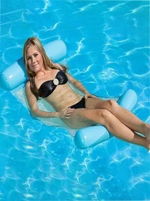 1pc Inflatable Water Floating Mat With Folding Lounger & Net Holder, Striped Water Hammock For Adult Water Activities Pool Float, Beach Essentials, Beach Accessories - Hot Pink - View 8