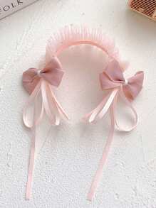 1pc Cute Princess Loli Lace Headband With Bowknot & Hair Clip, Adorable And Fashionable, No Damage To Girls' Hair - Pink - View 2