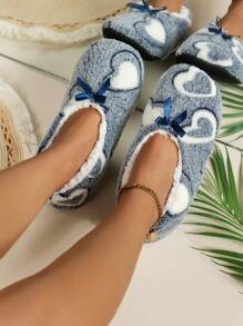 Heart Pattern Bow Decor Fuzzy Bedroom Slippers - Multicolor - View 4