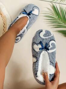 Heart Pattern Bow Decor Fuzzy Bedroom Slippers - Multicolor - View 2