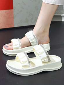 女拖鞋：時尚、閃亮水鑽、厚底、防滑、簡約、可愛、適合外出 - 白色 - 查看 5