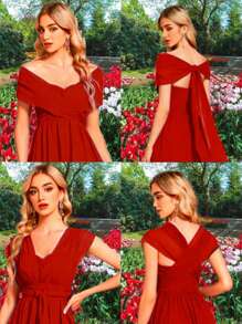 Convertible Multiform Casual Dress - Red - View 3