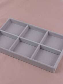 1pc Gray Jewelry Display Tray With 6 Compartments And Velvet Cover For Rings, Earrings, Bracelets, Necklaces And Other Accessories Back To School - Grey - View 10