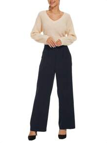 Straight Dress Pants Comfortable Cool Elegant Stretch Casual Wide Leg Pants Women - Khaki - View 3