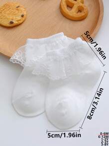 1 双女孩柔软透气蕾丝边公主风格袜子，适合生日派对、休闲度假、日常穿着 - 白色 - 查看 4