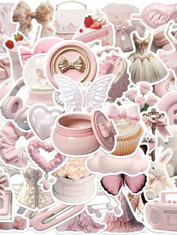 50pcs Pink Soft Ballet Girl Style Graffiti Stickers,School Supplies,Back To School