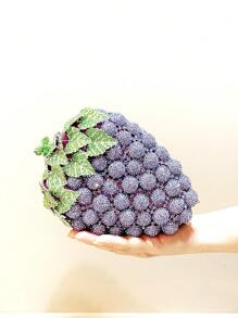 Sparkling, Radiant, Elegant And Exquisite Luxury Designer Crystal Rhinestone Evening Clutch Bag, Handmade Hollow Crystal Grape Shaped Evening Clutch Purse, Elegant Ladies' Party Handbag, Purple Diamond Fruit Shaped Design Handbag, Suitable For Parties, Balls, Galas And Other Occasions, Purple Crystal Rhinestone Evening Bag, Suitable For Party Girls And Ladies, Perfect For Parties, Weddings, Balls, Galas/Banquets, The Best Gift For Her. - Mauve Purple - View 3