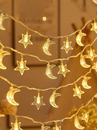 1pc 1.5m/3m 10/20 Led Star & Moon Mixed Decorative Lights String For Christmas, Halloween, Or Other Holidays