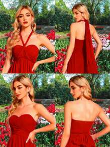 Convertible Multiform Casual Dress - Red - View 2
