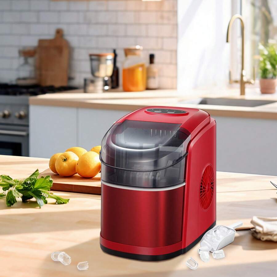 Havato Ice Maker Machine For Countertop,Portable Ice Cube Maker With Self-Cleaning, 26LBS/24H Compact Automatic Ice Makers,9 Cubes Ready In 6-8 Minutes,For Home/Kitchen/Office/Bar - 酒紅色 - 查看 1