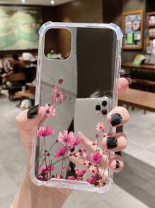 Daisy 1pc Pink Floral Pattern Acrylic Plating Mirror Case Compatible With Apple Iphone - Multicolor - View 2