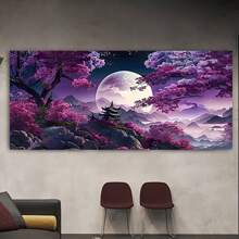 1 bức tranh, tranh sơn dầu phong cảnh trừu tượng hiện đại, nghệ thuật treo tường, nghệ thuật trên vải, nền màu tím, mặt trăng, cây cối, áp phích, mực cổ điển, tranh in nghệ thuật treo tường cho phòng khách và nhà ở, (không khung) - Nhiều màu - Xem 6