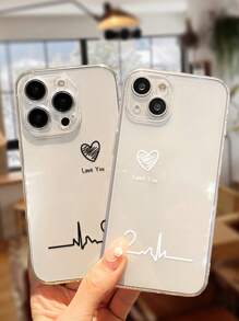 2 piezas Funda de teléfono de estilo estético con diseño de corazón pintado de pareja transparente compatible con iPhone15/Xr/7/8/6/6splus/Iphonex/Iphone11pro Max/Apple13/14/11/12pro Max con borde de silicona suave y funda para teléfono compatible con Samsung A134g A22 A21s A514g A52 S22 Ultra A335g Redmi 10 Redmi Note 11 4g, Redmi 11 Lite A53 con borde de TPU suave y anti caídas - Multicolor - Ver 2