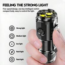 1個多功能3-led迷你手電筒,具有5種模式,可裝筆夾和磁吸,可充電,防水,適用於野營,遠足,夜間慢跑,自行車,防身和緊急照明 - 黑色 - 查看 4