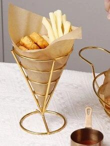 1 Pieza Canasta De Patatas Fritas Con Forma De Cono De Alambre De Hierro, Bandeja De Servicio De Bocadillos - Dorado - Ver 6