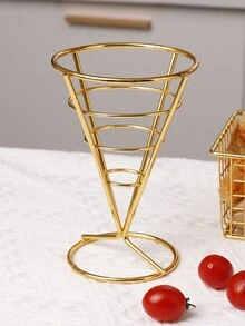 1 Pieza Canasta De Patatas Fritas Con Forma De Cono De Alambre De Hierro, Bandeja De Servicio De Bocadillos - Dorado - Ver 7
