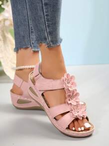 Women's Soft, Lightweight, Durable, Breathable, Comfortable, Stylish, Casual, Spring/Summer Wedge Sandals With Thick Sole - Pink - View 6