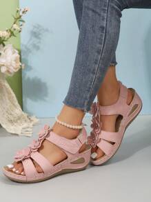 Women's Soft, Lightweight, Durable, Breathable, Comfortable, Stylish, Casual, Spring/Summer Wedge Sandals With Thick Sole - Pink - View 3