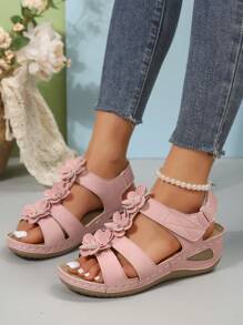 Women's Soft, Lightweight, Durable, Breathable, Comfortable, Stylish, Casual, Spring/Summer Wedge Sandals With Thick Sole - Pink - View 2