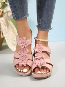 Women's Soft, Lightweight, Durable, Breathable, Comfortable, Stylish, Casual, Spring/Summer Wedge Sandals With Thick Sole - Pink - View 4