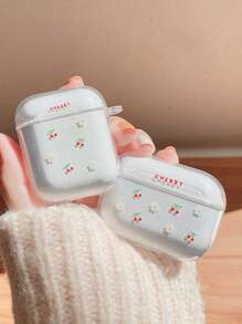 Cherry Print Bluetooth Earphone Protective Case, Transparent Shell Compatible With Apple Series Earphones, Fashion Design