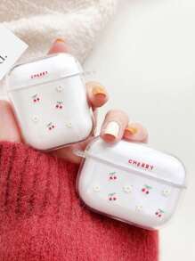Cherry Print Bluetooth Earphone Protective Case, Transparent Shell Compatible With Apple Series Earphones, Fashion Design