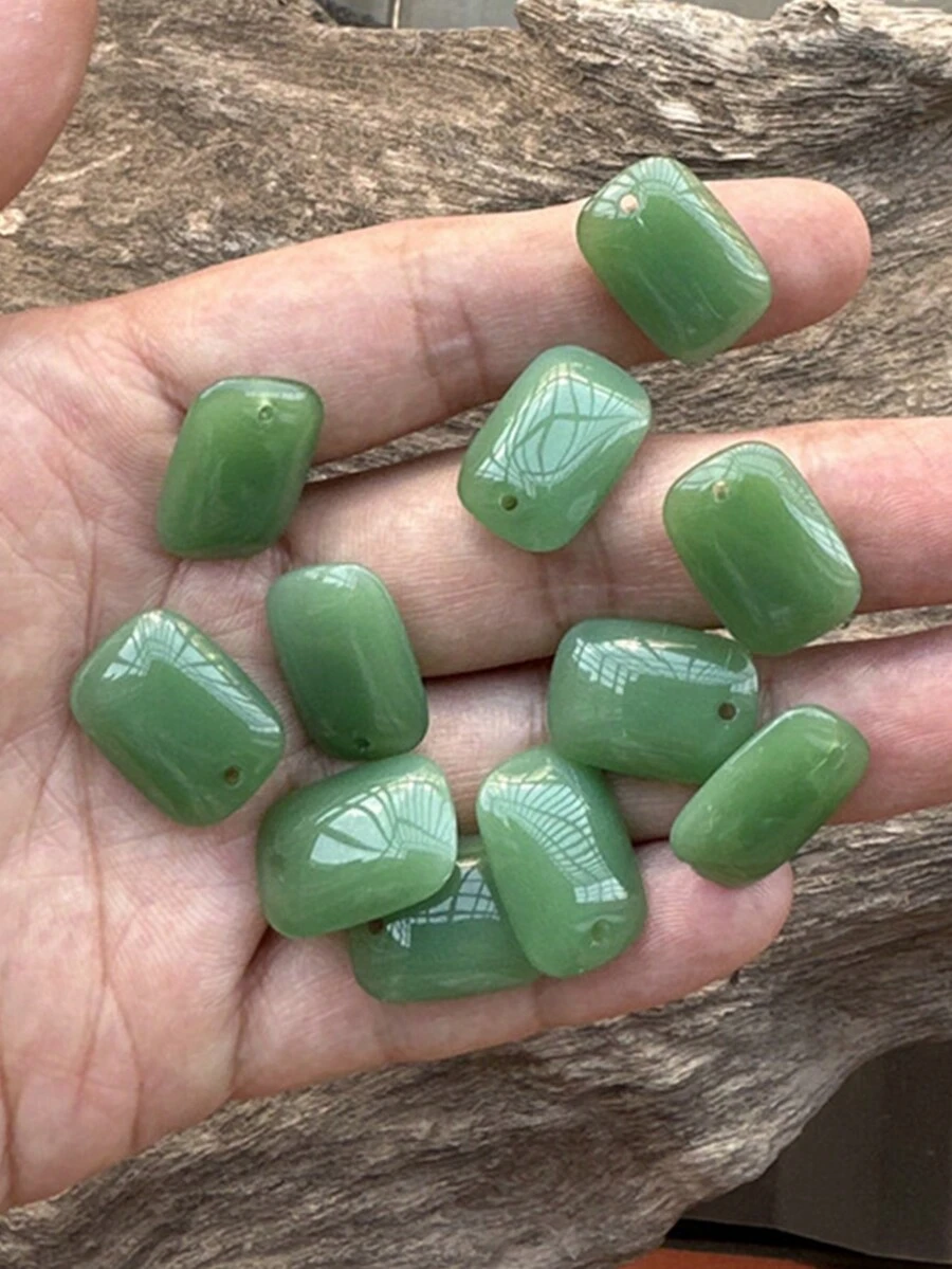 20入組/袋13*19mm深綠色玉石吊墜項鍊,耳環diy珠寶製作配件 - 13*19mm深玉色長方 - 查看 1
