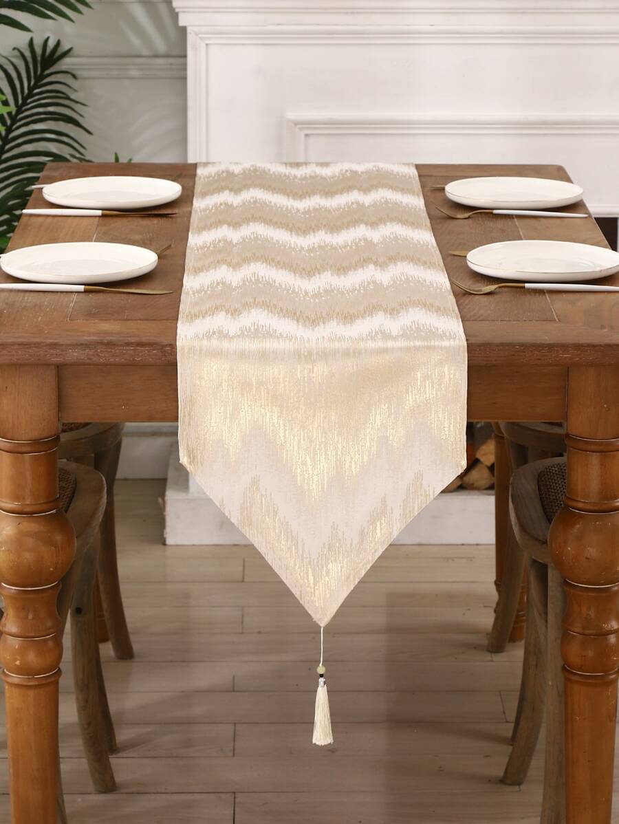 Miater 1 Pieza Bandera De Escritorio De Seda De Simulación Con Patrón De Onda Decorado Con Bordado De Hilo Dorado - Dorado - Ver 1