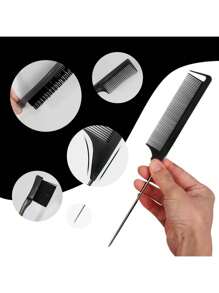 3入組粉邊髮型造型梳套裝,包括控制刷、梳理刷和鼠尾梳,適用於女孩和美容師的美容配件 - 黑色 - 查看 4