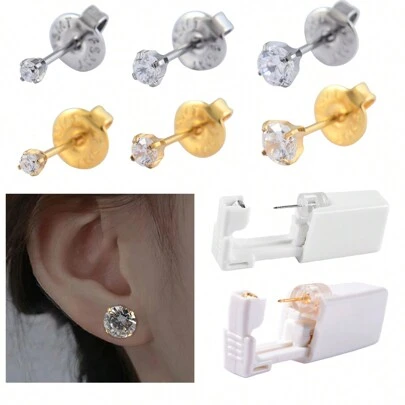 1 Stück Ohrpiercing-Set mit Selbstpiercing-Pistole, Einweg-Ohrpiercing-Set mit eingebautem Blumen-Edelstahl-Ohrstecker, Ohrpiercing-Pistolen-Set