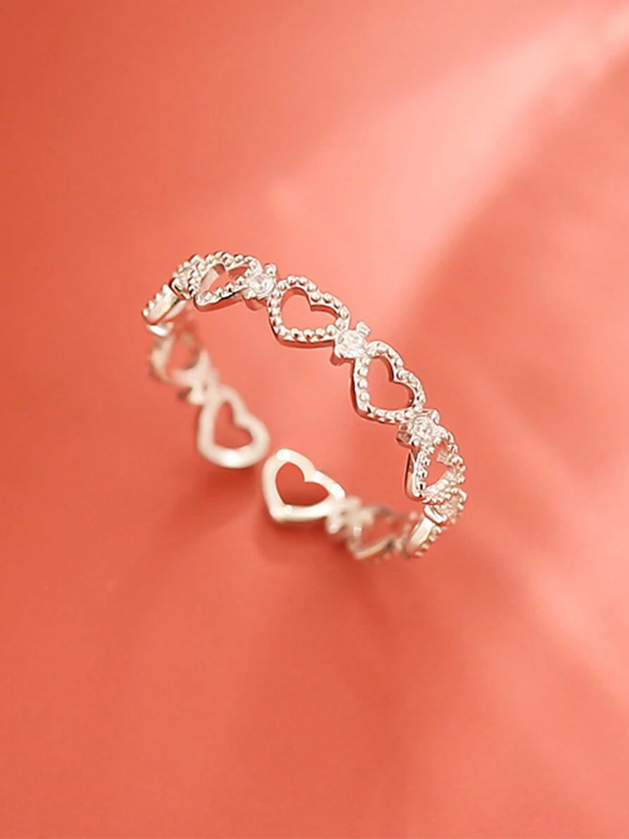 1入簡約獨特925純銀空心心形戒指,時尚個性化,可調開口戒指,適用於女性