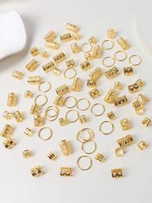 80个装太阳图案发圈，女士混搭发夹套装，夏季沙滩配饰，音乐节，假日，派对，编发装饰，学校用品，大学，美发配件 - 金色 - 查看 2