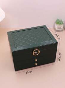 1pc Multifunctional Tri-Layer Rhombic Pattern Pu Jewelry Box With Large Capacity For Women's Jewelry Storage At Home