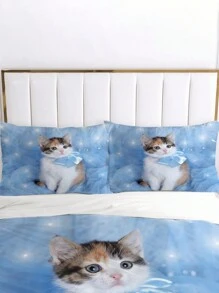 3 件組貓羽絨被套寵物貓圖案床上用品套裝可愛小貓印花被套適合男孩女孩青少年 3d 動物主題床罩貓愛好者禮物全尺寸 1 羽絨被套帶 2 個枕套,無芯 - 彩色 - 查看 6