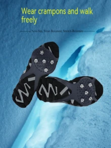 一雙成人通用防滑鞋套登山雪地防滑抗滑爪 - 黑色 - 查看 2