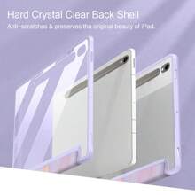 1入紫色保護殼，適用於三星Galaxy Tab A9Plus 11吋 A9 8.7吋 S9 S9FE 10.9吋 S9Plus S9FEPlus 12.4吋智能書套 A8 10.5吋 S6 Lite 10.6吋S7 S8 11吋 S7Plus S8Plus 12.4吋平板電腦支架帶筆槽透明外殼 - 紫色 - 查看 3