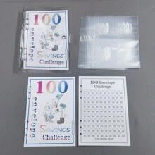 1pc 100-Day Money Saving Notebook With Binder Clips, Budgeting Sheets And 100 Envelopes For Savings Challenge - Clear - View 5