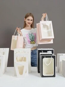 3Pcs Clear Gift Bag With Window,Transparent Bouquet Gift Bags,Gift Bags For Girlfriend Mom,Gift Bags With Handles Suitable For Valentine's Day And Mother's Day, Small Transparent Gift Wrap Bags, Clear Tote Bag, Reusable Shopping Bags With Handle For Merchandise, Retail, Small Business,
