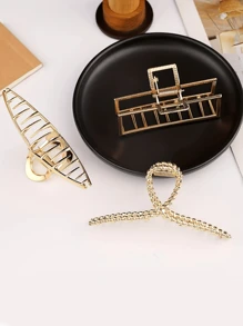 3入組2024新款復古風格合金大不規則髮卡,適用於女性日常使用 - 金色 - 查看 3