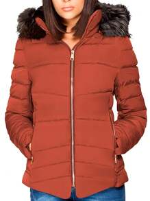 Shendy Vendy Women's Jacket Warm Polyester With Fur-Like Collar - Orange - View 1