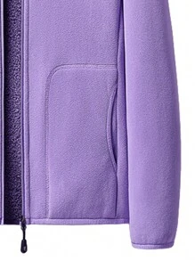Women's Warm Purple Fleece Jacket With Stand Collar For Outdoor Activities - Purple - View 6