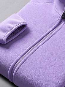 Women's Warm Purple Fleece Jacket With Stand Collar For Outdoor Activities - Purple - View 5